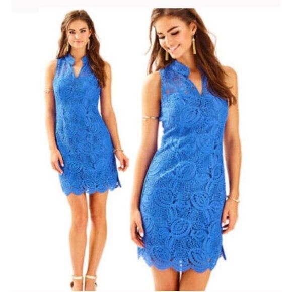 Lilly Pulitzer Alexa shift sleeveless Beckon blue crystal cove lace dress 4 - Picture 1 of 11